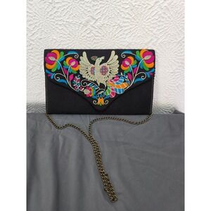 Rang Ja Clutch Bag Womens OS Black Excellent Embroidered Ethnic Peacock Floral